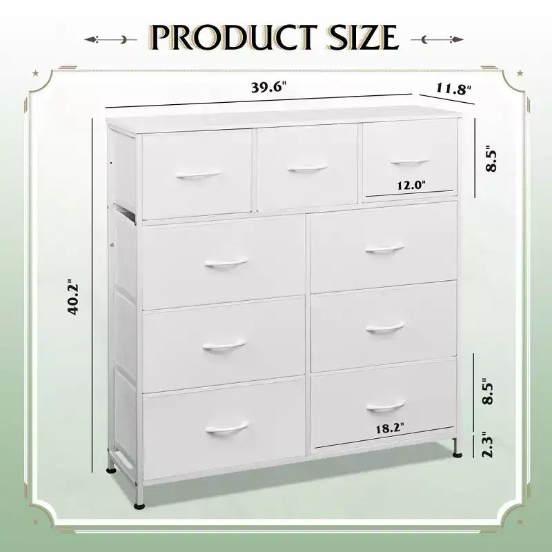 Commode de rangement à 9 tiroirs en tissu pour chambre à coucher, couloir, placard avec bacs en tissu, cadre en acier, dessus en bois, poignée facile à tirer