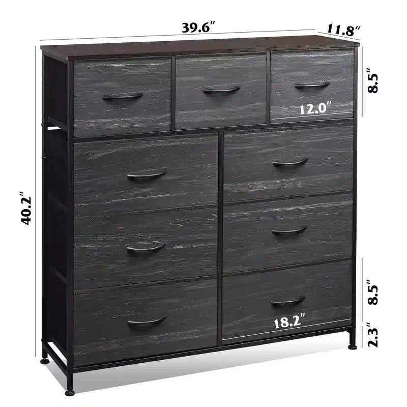 Commode de rangement à 9 tiroirs en tissu pour chambre à coucher, couloir, placard avec bacs en tissu, cadre en acier, dessus en bois, poignée facile à tirer