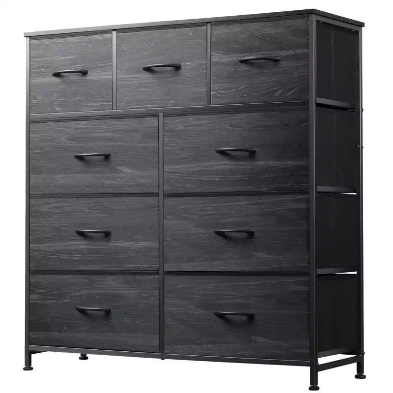 Dresser 9-Drawer Fabric Storage Tower Chest for Bedroom, Hallway, Closet with Fabric Bins, Steel Frame, Wood Top, Easy Pull Handle