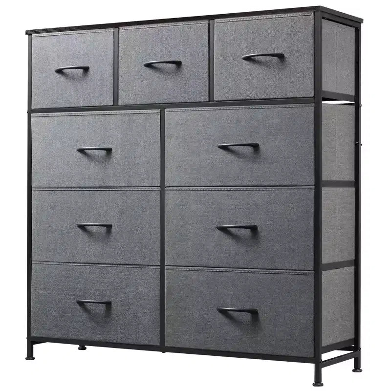 Dresser 9-Drawer Fabric Storage Tower Chest for Bedroom, Hallway, Closet with Fabric Bins, Steel Frame, Wood Top, Easy Pull Handle