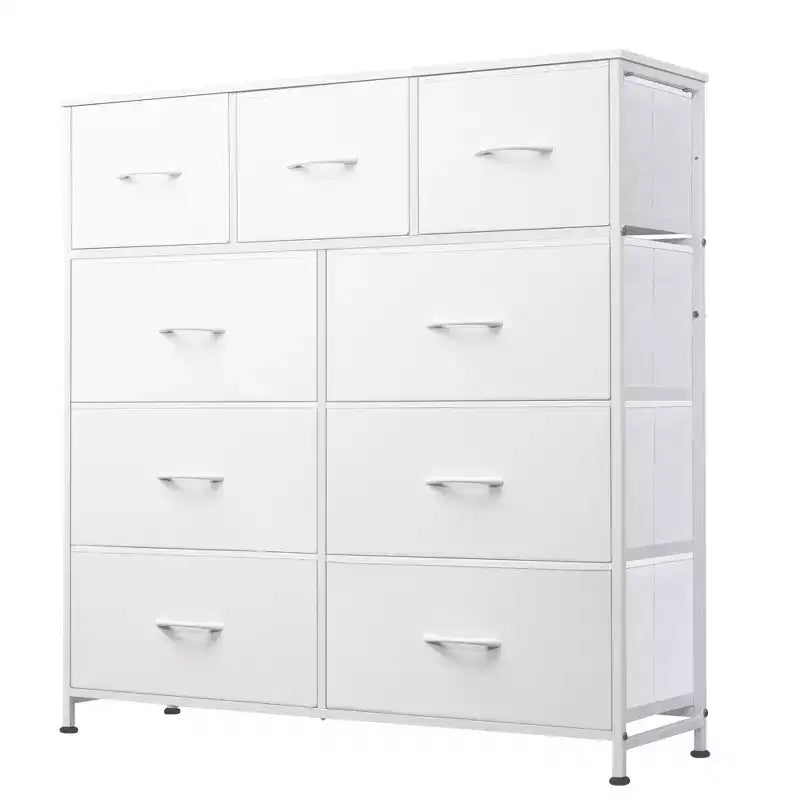 Dresser 9-Drawer Fabric Storage Tower Chest for Bedroom, Hallway, Closet with Fabric Bins, Steel Frame, Wood Top, Easy Pull Handle
