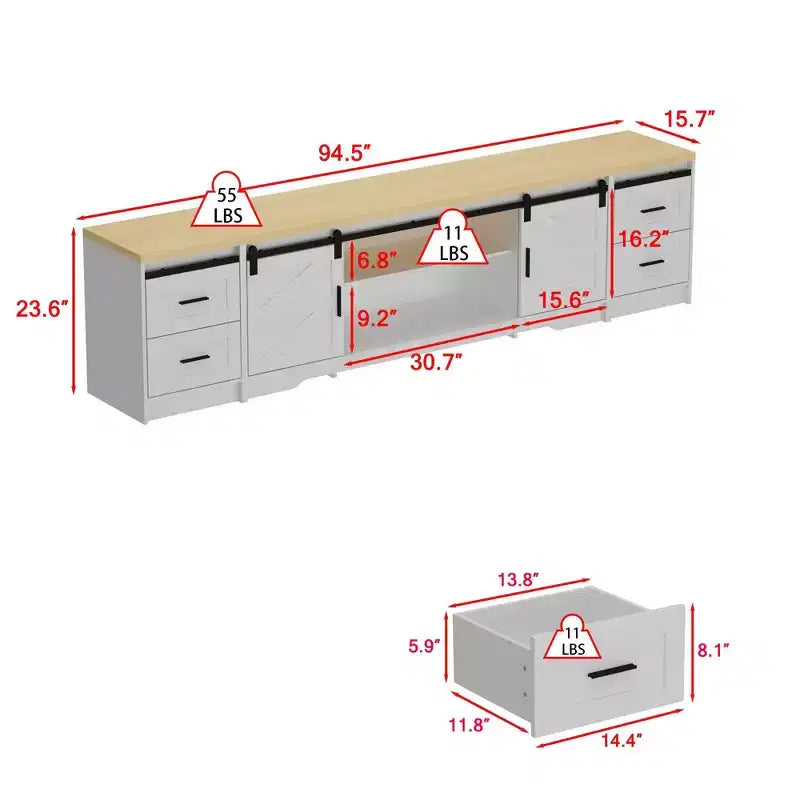 Meuble TV de style ferme moderne avec portes coulissantes à motif de croix et grand espace de rangement – Idéal pour l'organisation et la décoration du salon