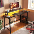 Bestier 63 Gaming Desk with LED Light & Monitor Stand, Computer Desk with Cup Holder & Headset Hook, Modern Gamer Workstation for Home Office, Black