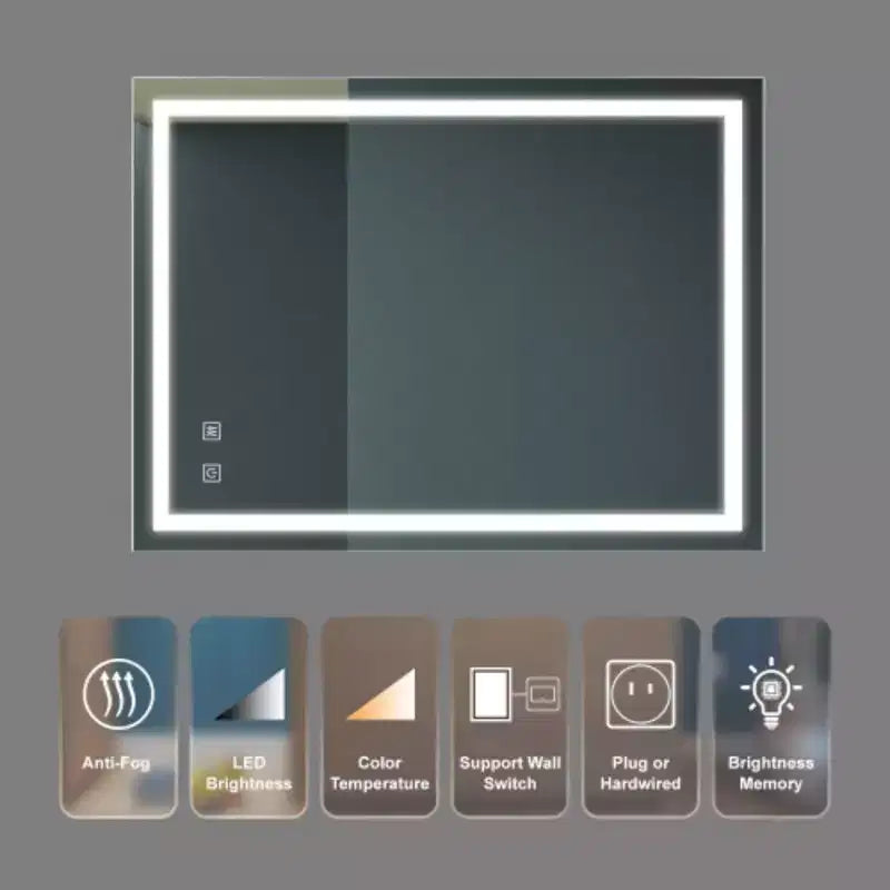 32x24inch Bathroom Led Classy Vanity Mirror with focused backplane,High Lumen,Dimmable Touch,Wall Switch Control