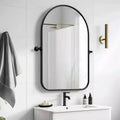 Black Rotatable Wall Mirror with Round Corner Arch-shaped Design, Iron Art Hardware