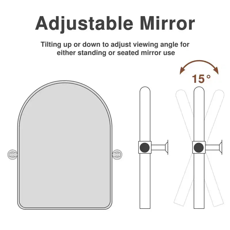 Black Rotatable Wall Mirror with Round Corner Arch-shaped Design, Iron Art Hardware