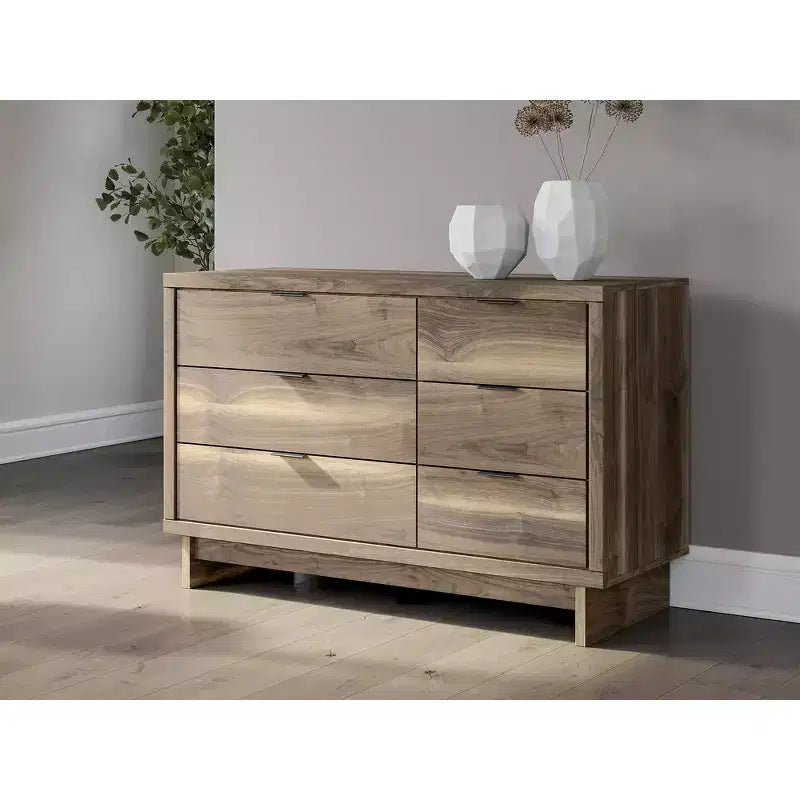 by Modern 6-Drawer Dresser - Mid-Century Style Storage Chest - Brown Walnut Finish