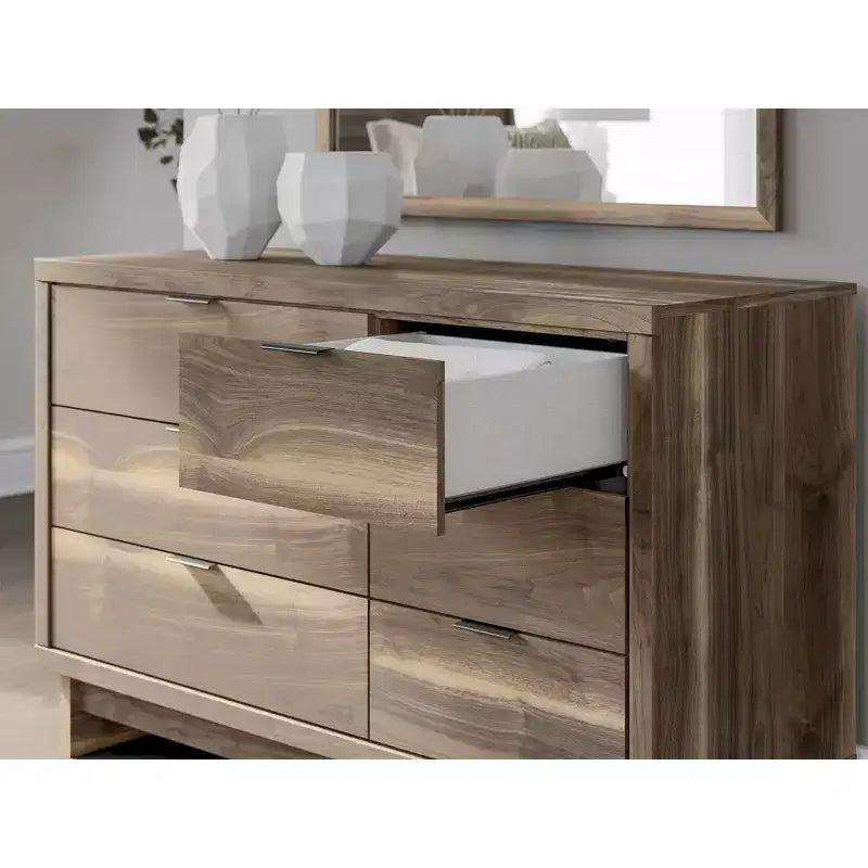 by Modern 6-Drawer Dresser - Mid-Century Style Storage Chest - Brown Walnut Finish