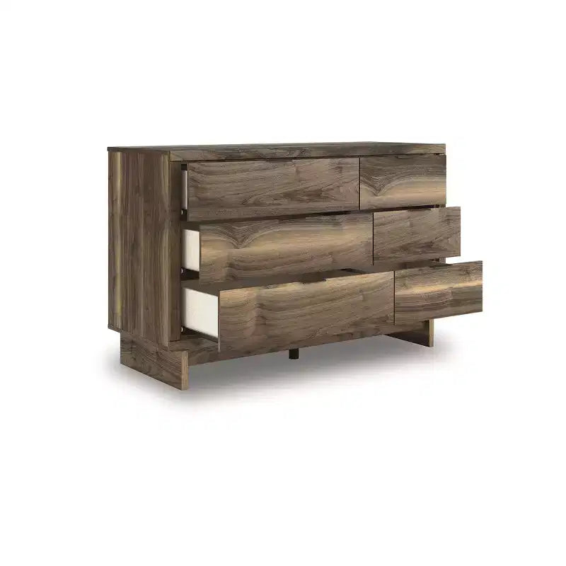 by Modern 6-Drawer Dresser - Mid-Century Style Storage Chest - Brown Walnut Finish