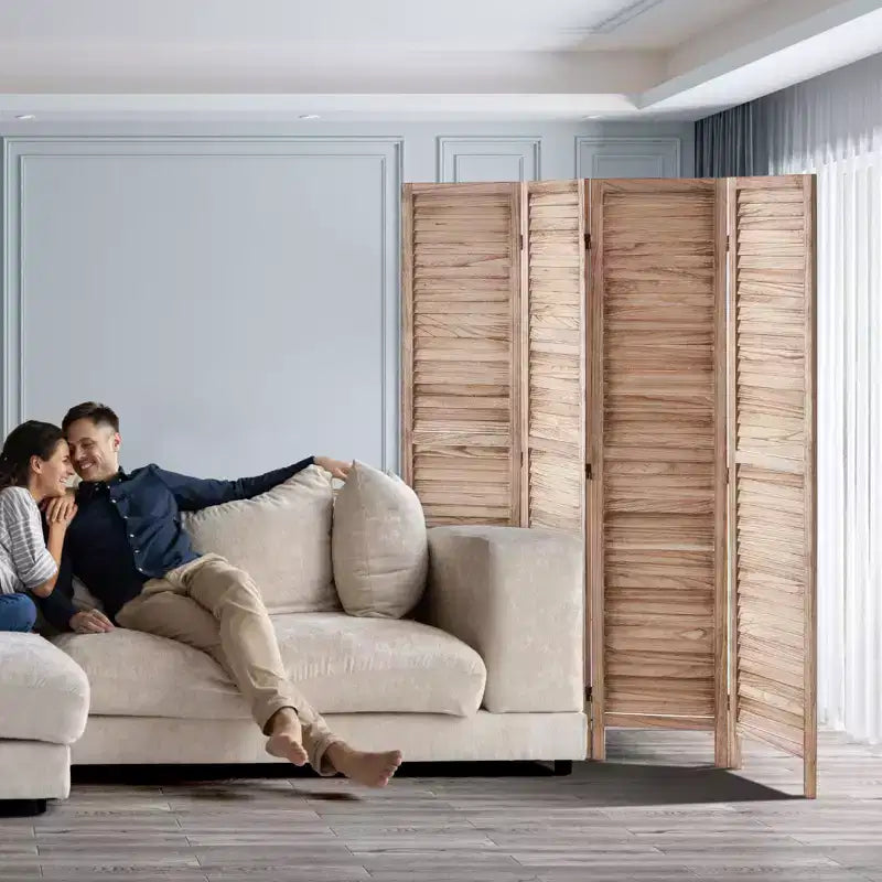Wood Room Divider, 4 Panel Wood Folding Privacy Screen, 66.9 Inches Tall Indoor Louvered Wooden Partition, Portable Decoration Screen
