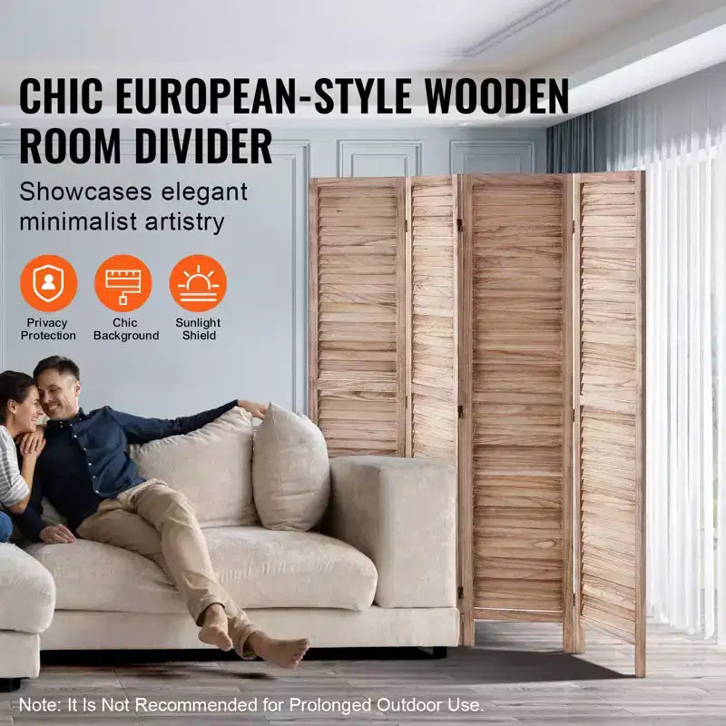 Wood Room Divider, 4 Panel Wood Folding Privacy Screen, 66.9 Inches Tall Indoor Louvered Wooden Partition, Portable Decoration Screen