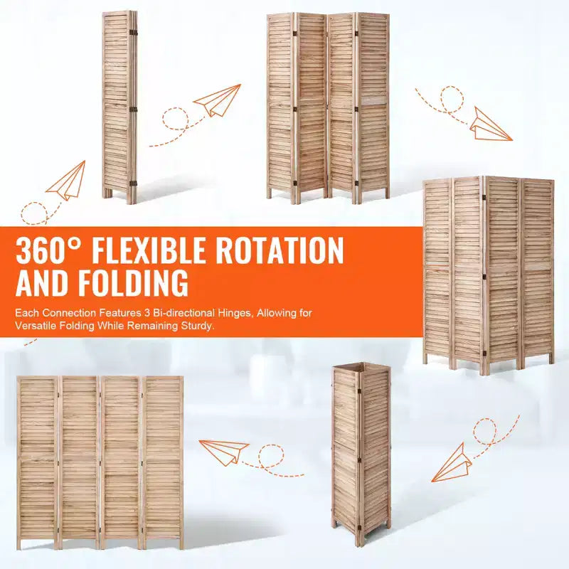 Wood Room Divider, 4 Panel Wood Folding Privacy Screen, 66.9 Inches Tall Indoor Louvered Wooden Partition, Portable Decoration Screen