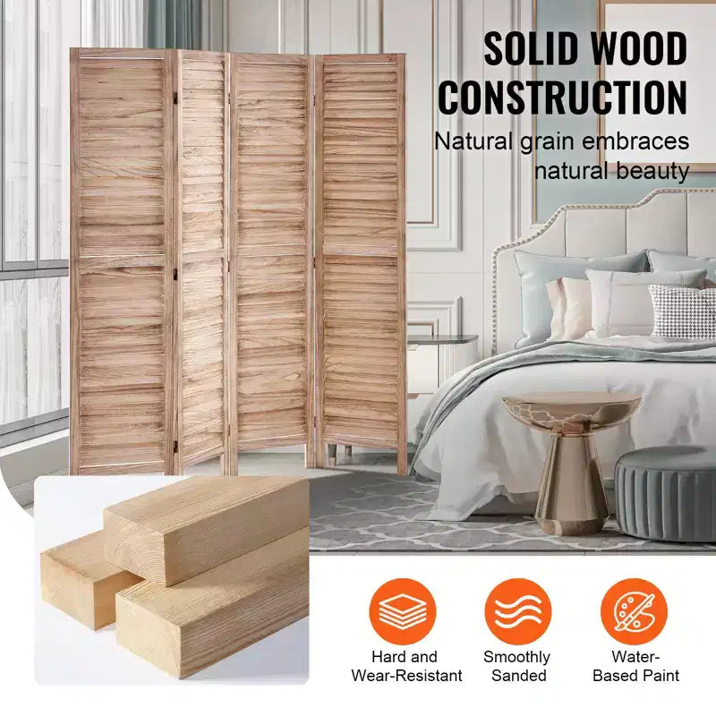 Paravent en bois, séparateur de pièce pliant à 4 panneaux, écran d'intimité intérieur à persiennes de 170 cm de hauteur, paravent décoratif portable