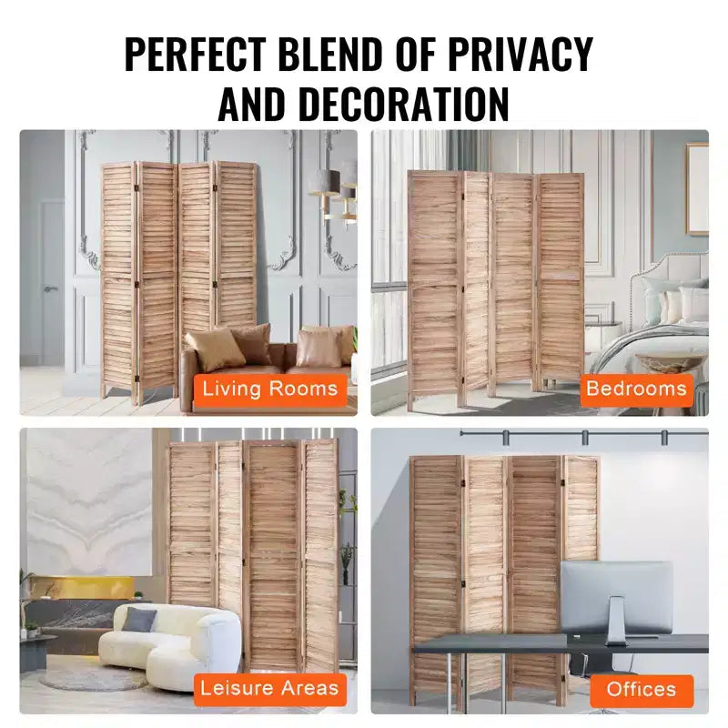 Paravent en bois, séparateur de pièce pliant à 4 panneaux, écran d'intimité intérieur à persiennes de 170 cm de hauteur, paravent décoratif portable