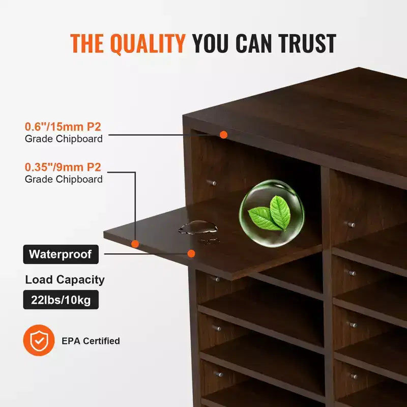 Organisateurs de documents, 24 compartiments pour courrier de bureau avec étagères réglables, trieur de documents en bois 73,7x30,5x62 cm, certifié EPA