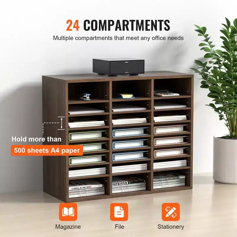Literature Organizers, 24 Compartments Office Mailbox with Adjustable Shelves, Wood Literature Sorter 29x12x24.4 inches,EPA Certified