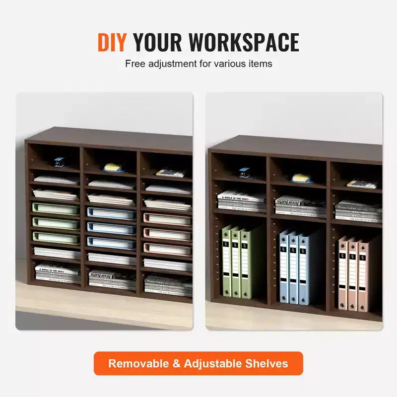 Organisateurs de documents, 24 compartiments pour courrier de bureau avec étagères réglables, trieur de documents en bois 73,7x30,5x62 cm, certifié EPA