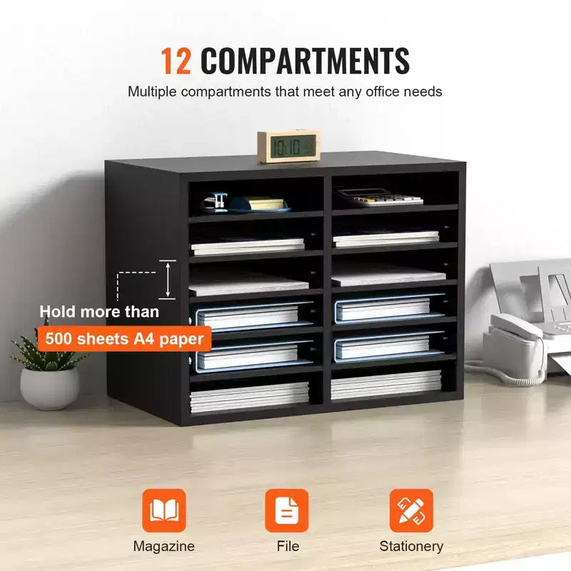 Organisateur de documents en bois, 12 compartiments, trieur de fichiers avec étagères amovibles, casiers pour bureau, maison, salle de classe, certifié EPA