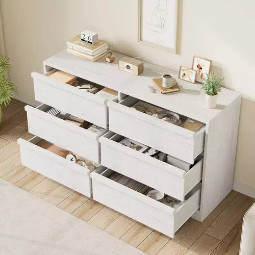 Commode 6 tiroirs pour chambre, commode double blanche avec poignées concaves, chiffonnier moderne pour chambre, salon, crèche