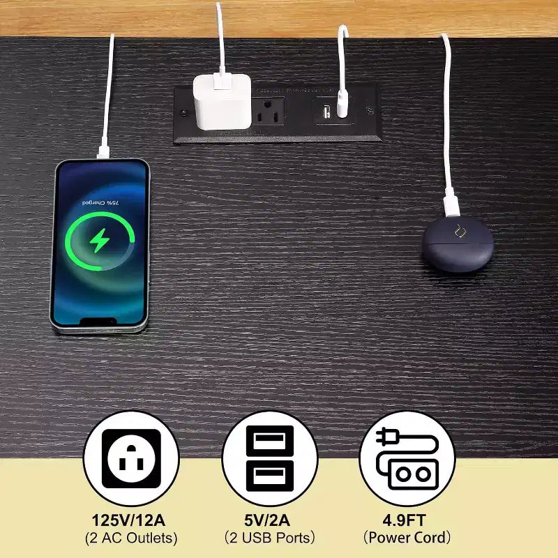Armoires de rangement décoratives, Table de chevet avec station de recharge, Tables de chevet avec tiroirs et étagère