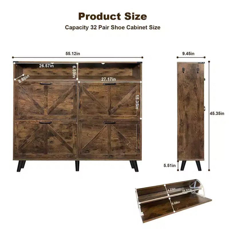 Meuble à Chaussures avec 4 Tiroirs Basculants et Rangement Ouvert - Organisateur Étroit Autonome Marron Foncé pour Entrée, Couloir, Salon