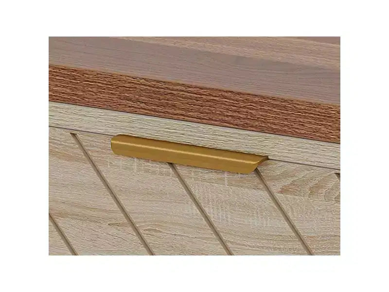 V-Shaped Pattern Coffee Table Walnut Oak Veneers Brass Accents Modern Living Room Furnitures
