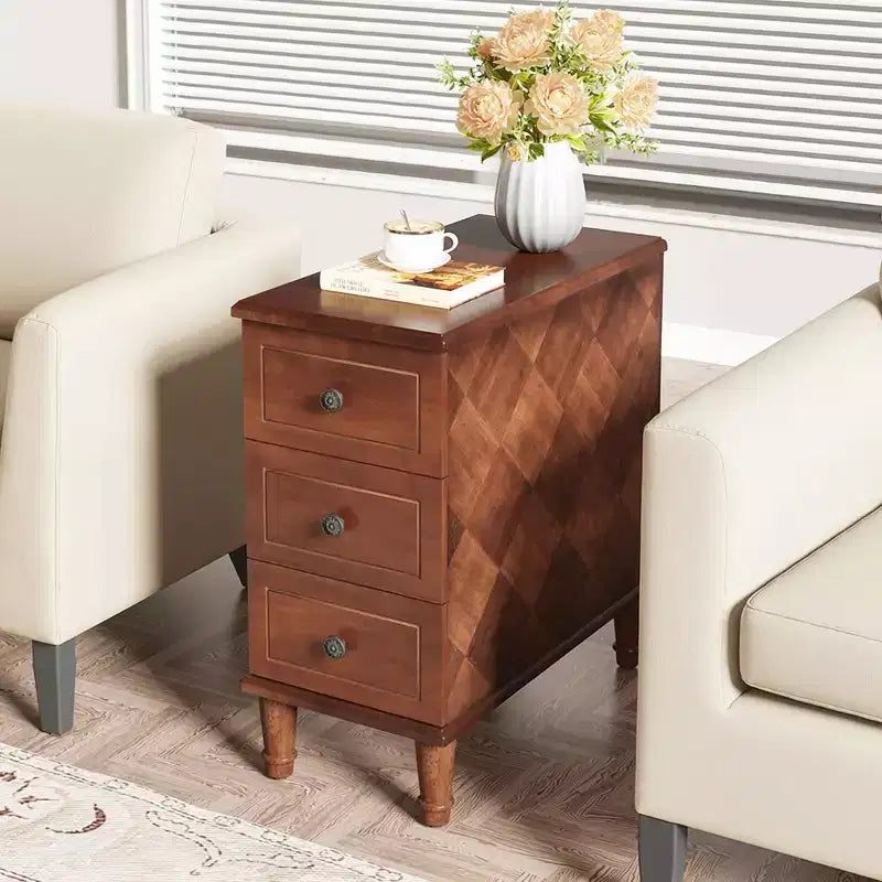 Narrow 3-Drawer Side Table Solid Wood Construction Fully Assembled Home Use