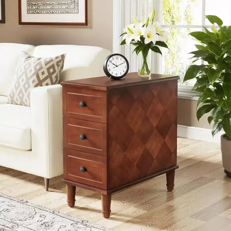 Narrow 3-Drawer Side Table Solid Wood Construction Fully Assembled Home Use