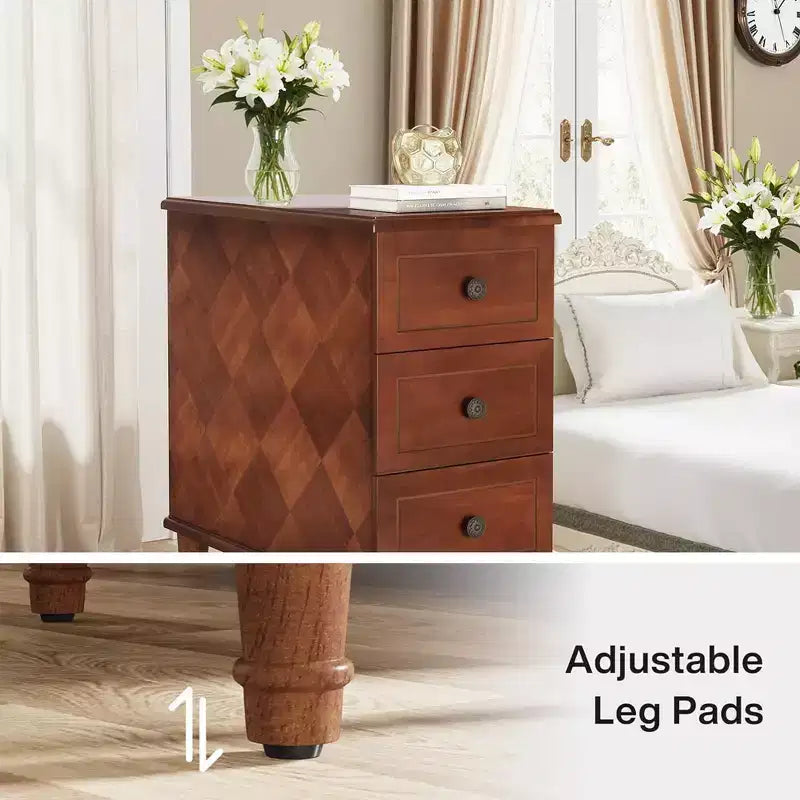 Table d'appoint étroite à 3 tiroirs en bois massif entièrement assemblée pour usage domestique