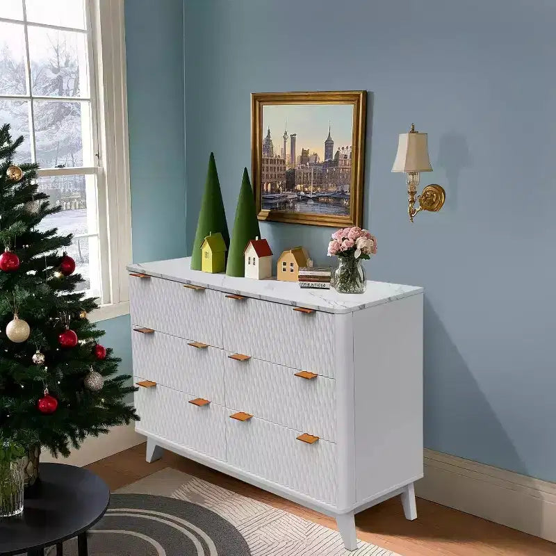 6 Drawers Dresser with Faux Marble Top, Sturdy Storage Cabinet with Anti-Tip Design