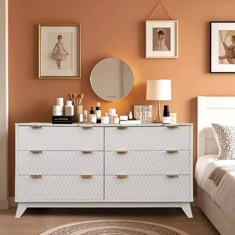 6 Drawers Dresser with Faux Marble Top, Sturdy Storage Cabinet with Anti-Tip Design