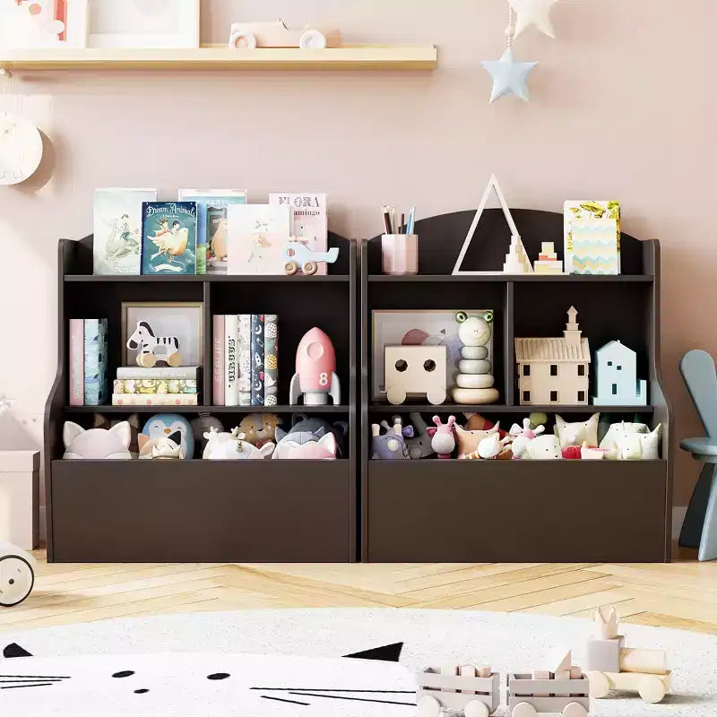 Étagère et meuble de rangement pour jouets, étagère à 3 niveaux avec organiseur de casiers pour jouets, pour salle de jeux, chambre et couloir, marron