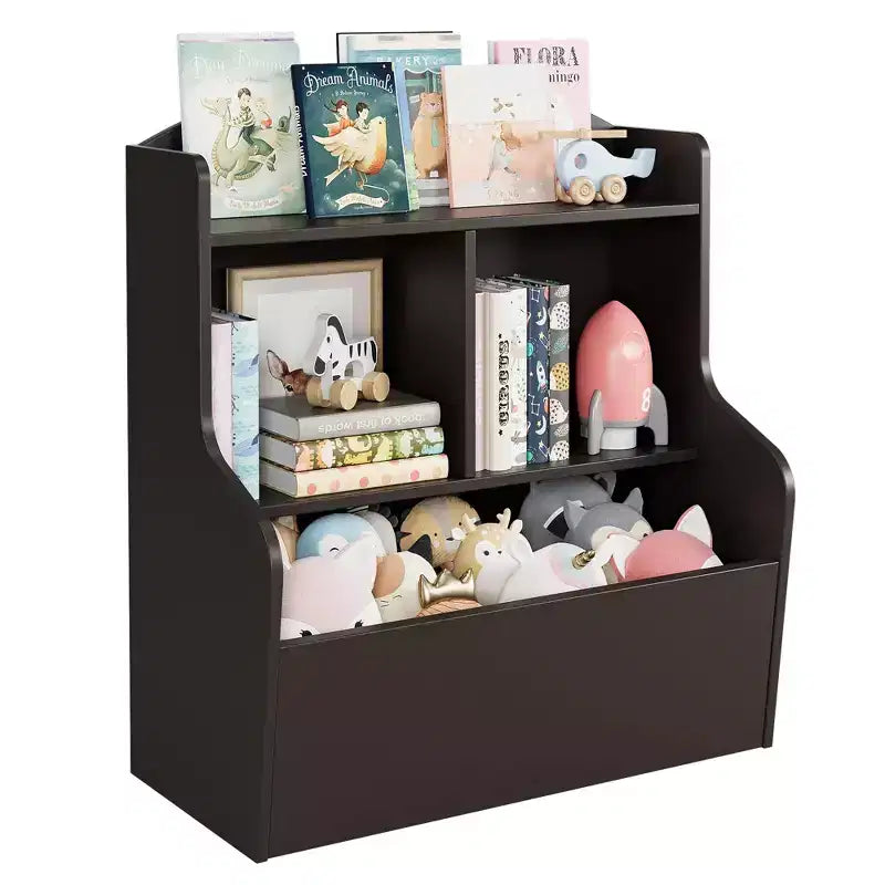 Étagère et meuble de rangement pour jouets, étagère à 3 niveaux avec organiseur de casiers pour jouets, pour salle de jeux, chambre et couloir, marron