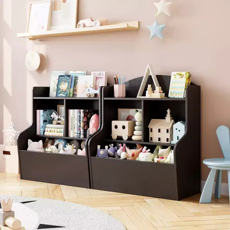 Bookcase and Toy Storage Cabinet, 3-Tier Shelf with Cubby Organizer for Toys, for Playroom, Bedroom and Hallway, Brown
