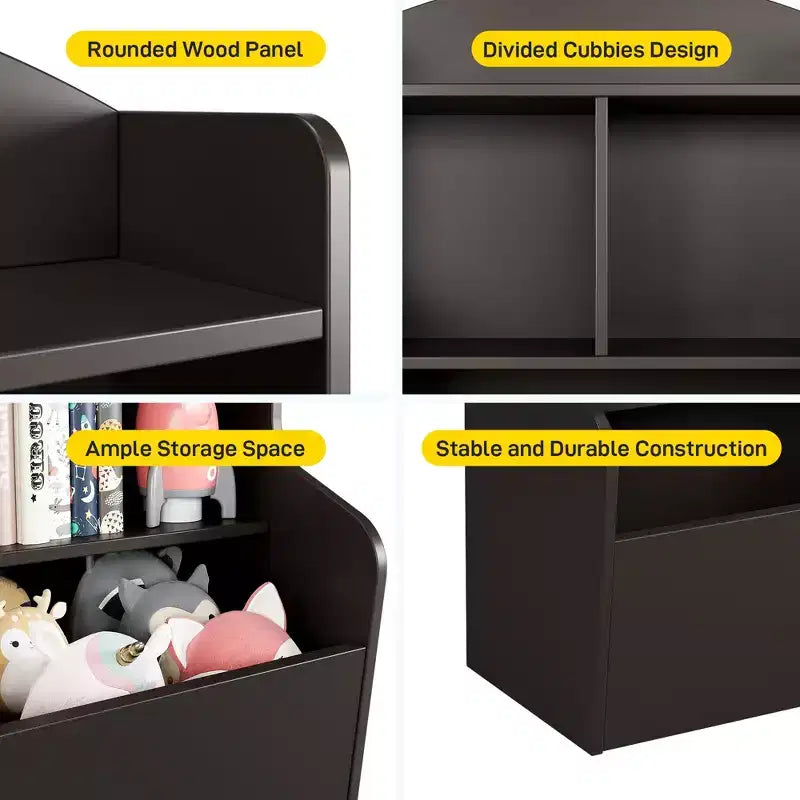 Étagère et meuble de rangement pour jouets, étagère à 3 niveaux avec organiseur de casiers pour jouets, pour salle de jeux, chambre et couloir, marron