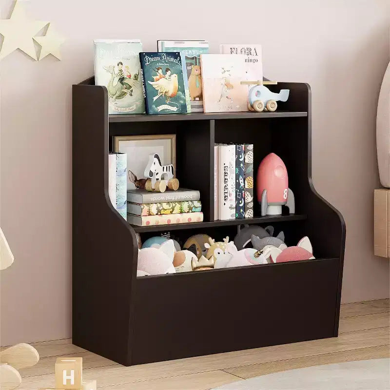 Étagère et meuble de rangement pour jouets, étagère à 3 niveaux avec organiseur de casiers pour jouets, pour salle de jeux, chambre et couloir, marron