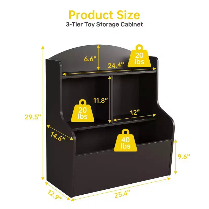 Étagère et meuble de rangement pour jouets, étagère à 3 niveaux avec organiseur de casiers pour jouets, pour salle de jeux, chambre et couloir, marron