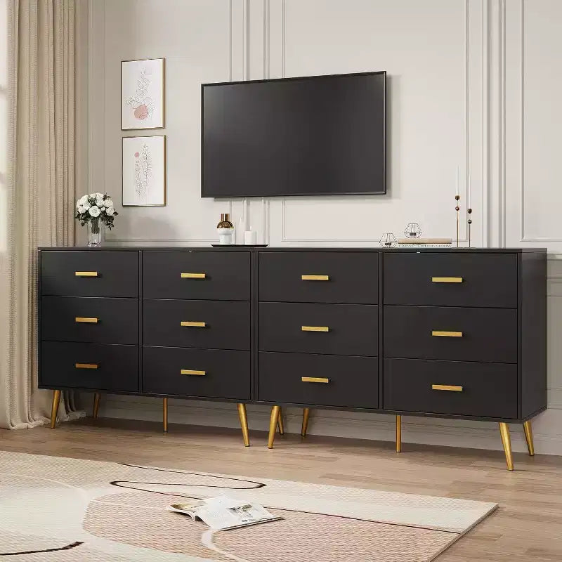 6 Drawer Dresser, Modern Wooden Dresser with Gold Handles and Storage Space, Chest of Drawers