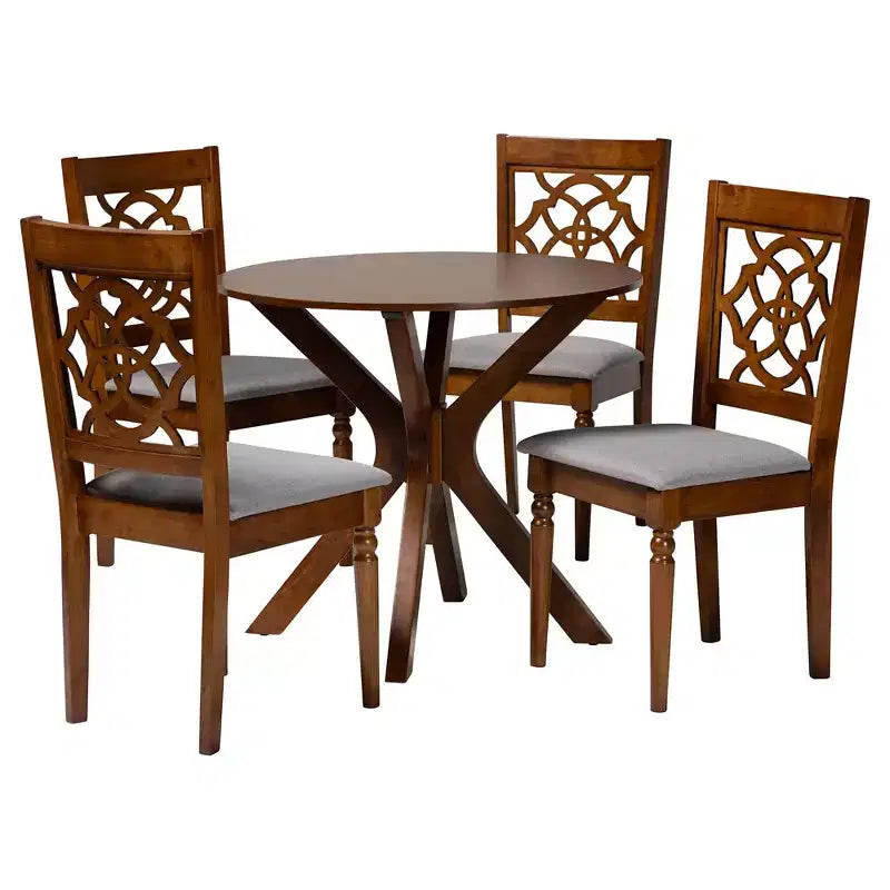 Ensemble de salle à manger 5 pièces moderne en bois gris et noyer