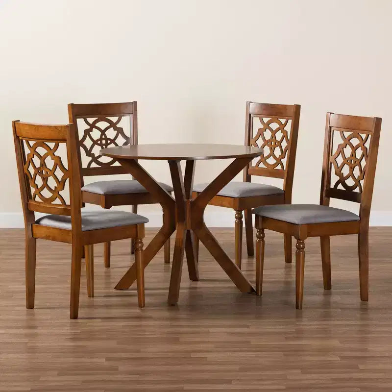 Ensemble de salle à manger 5 pièces moderne en bois gris et noyer