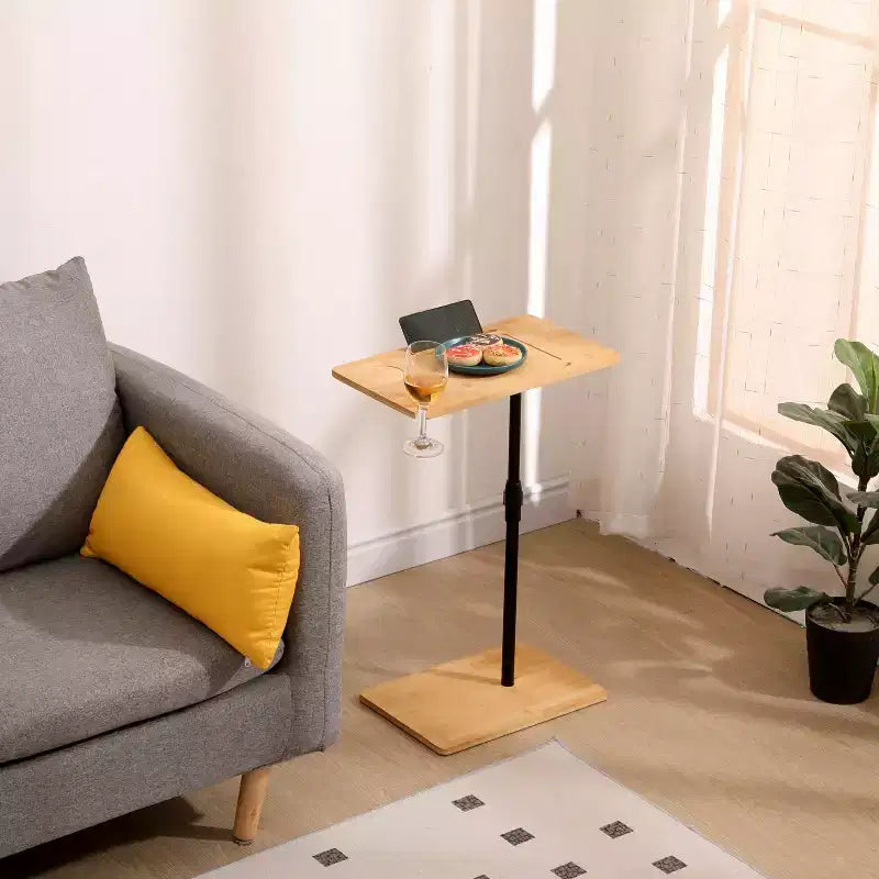 Bamboo Couch Tray Table Height Adjustable C-Shaped End Table with Slots 2 Tier Sofa Side Table
