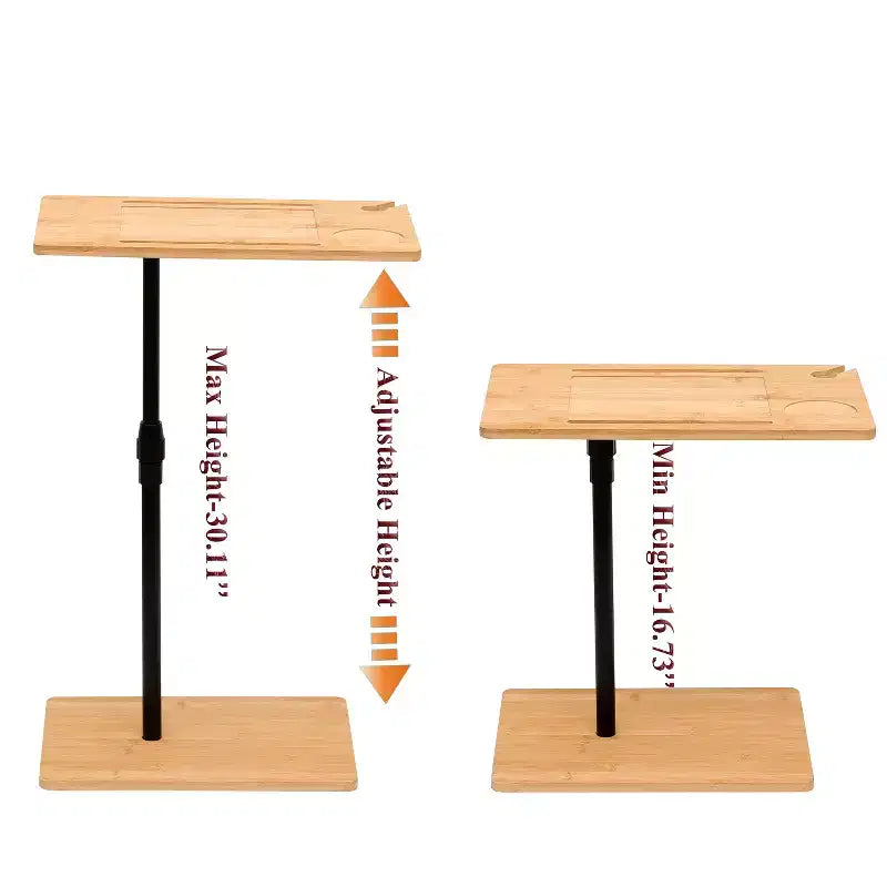 Table d'appoint en bambou pour canapé, réglable en hauteur, en forme de C, avec fentes, à deux niveaux