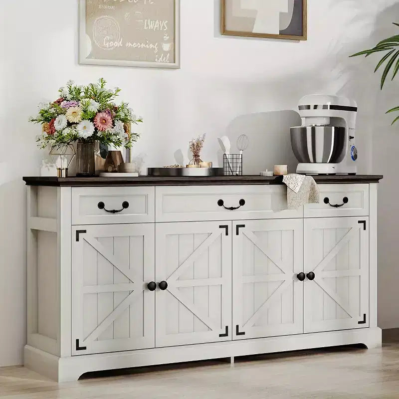 Bureau de direction de ferme de 60 pouces avec tiroirs et classeur, bureau en bois avec texture gaufrée, noir/marron/blanc et marron