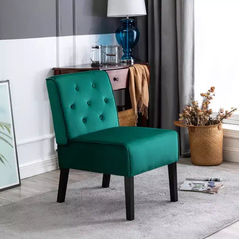 Fauteuil d'appoint en velours 2 pièces, sans accoudoirs avec capitonnage et coussin en mousse haute densité de qualité supérieure