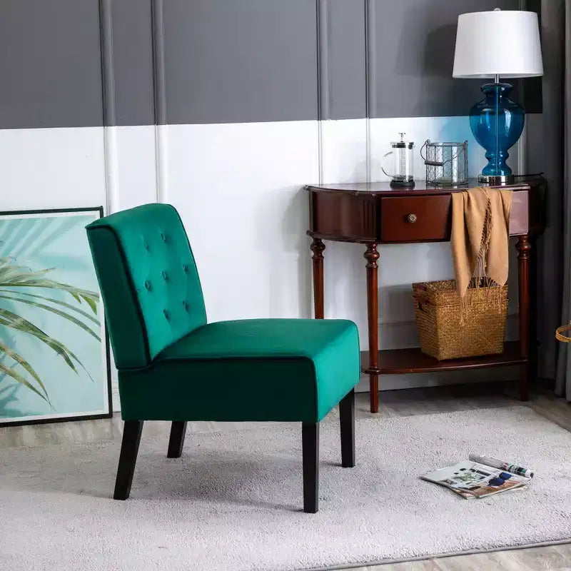 Fauteuil d'appoint en velours 2 pièces, sans accoudoirs avec capitonnage et coussin en mousse haute densité de qualité supérieure