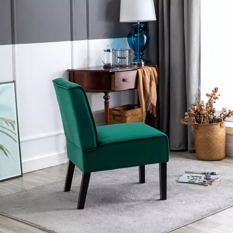 Fauteuil d'appoint en velours 2 pièces, sans accoudoirs avec capitonnage et coussin en mousse haute densité de qualité supérieure