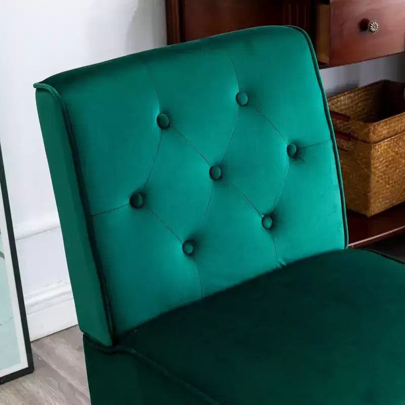 Fauteuil d'appoint en velours 2 pièces, sans accoudoirs avec capitonnage et coussin en mousse haute densité de qualité supérieure