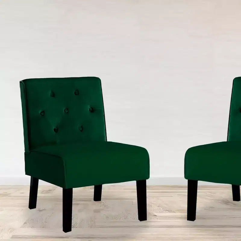 Fauteuil d'appoint en velours 2 pièces, sans accoudoirs avec capitonnage et coussin en mousse haute densité de qualité supérieure