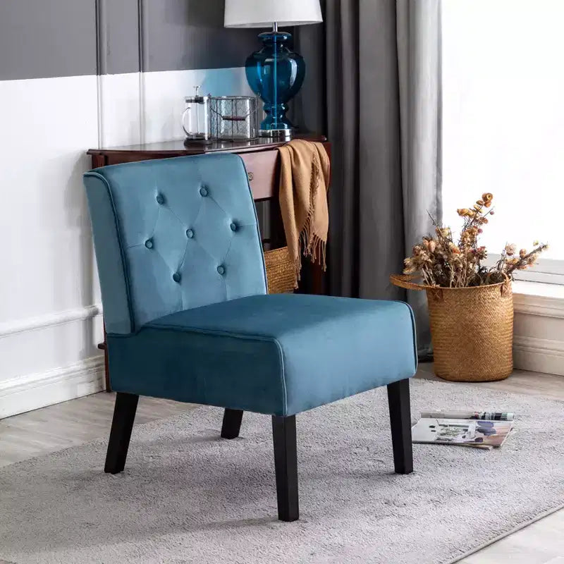 2 Piece Velvet Fabric Accent Chair, Armless Chair with Button Tufted Pattern and Premium High Density Foam Cushion