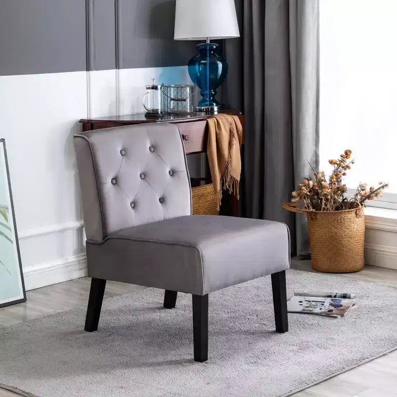 Fauteuil d'appoint en velours 2 pièces, sans accoudoirs avec capitonnage et coussin en mousse haute densité de qualité supérieure